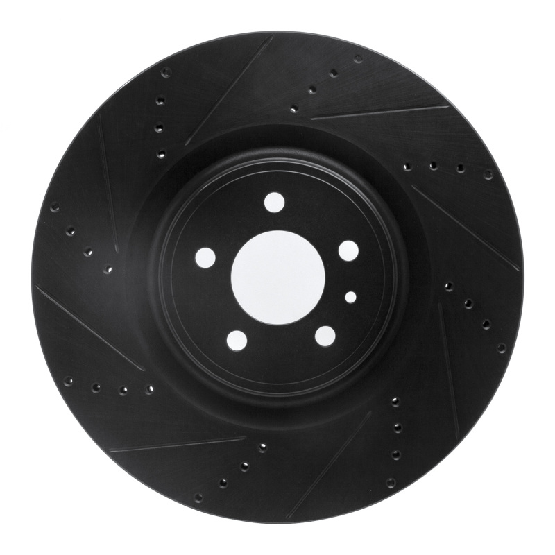 Ford Mustang Brake Rotor (1) - Front Left - R1 Concepts - Drilled & Slotted - Black - `13-`14